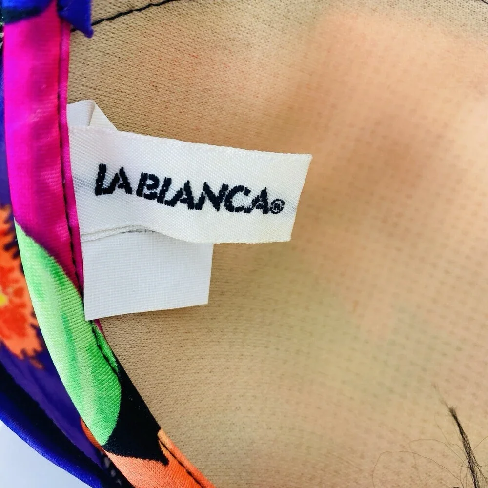 Vintage La Blanca 80's Moulded Cup Swim Top Made in USA Colorful Floral Knot 14
